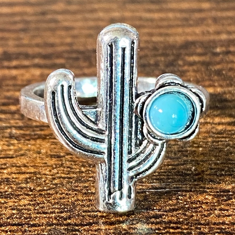 Boho Cactus Turquoise & Stainless Steel Women’s Ring Size 7